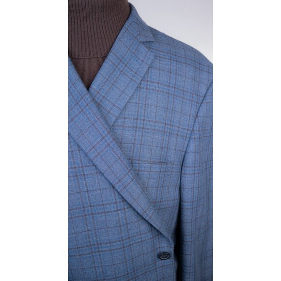 PRONTO UOMO Men Blazer 54L/S WOOL Blue Sport Coat Two Button Casual Jacket Plaid - Picture 4 of 13